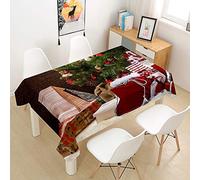 Ouduo Noël 3D Nappe Rectangulaire Anti Tache, Nappe imprimée de Noël Imperméable Étanche à l'huile Anti Taches Lavable Nappe pour Fête Decoration Ménage Jardin Picnic (Cadeau de Noël 3D,140x260cm)