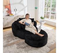 OUEEEDD Grand Fauteuil Cocooning avec Pouf, Fauteuil de Sol 1 Place en Velours Côtelé, Canapé Lounge sans Pieds avec 5 Coussins, Assise Moelleuse, Canapé Compressé pour Salon et Chambre, Gris