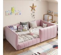 OUEEEDD Lit Plateforme 90x200cm en Velours avec barrières de sécurité-Design élégant et Minimaliste,Rose