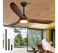 OUENGK Ventilateur de plafond avec lumière et télécommande, ventilateur de plafond extérieur terrasse, 3 pales en bois réversibles, 6 vitesses avec fonction minuterie, silencieux et économe en énergie