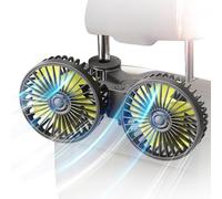 Ouffun Ventilateur de voiture pour siège arrière, ventilateur USB à double tête, 3 vitesses, vent fort, rotation à 360°, appuie-tête arrière, ventilateurs de circulation d'air automobile avec clip