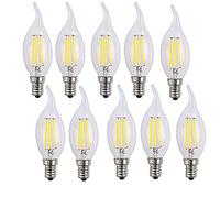 OUGEER Lot de 10 E14 Bougie LED 4W Forme Bougie COB Ampoule Lampe Blanc Froid 6500K 400LM Super Lumineux Flame Tip LED AC 220-240V C35 Bougie à bougie Edison
