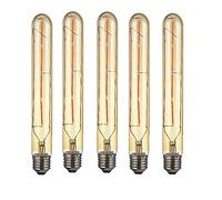 OUGEER Lot de 5 T30 Long Tube ampoule LED 4 W Tube Style Edison Ampoule à filament Fumé Doré Verre T30 E27 4 W Culot à vis