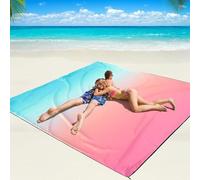 OUGEP Tapis de Plage Imperméable, Couverture de Plage Large Anti Sable Drap de Plage pour Plage, Camping, Picnic, Parc, Voyage ect Les Èvénements en Extérieur (Brogressivement Rose/Bleu, 280 x 300cm)