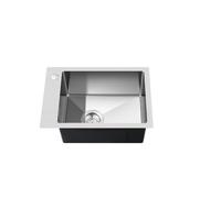 OUGOO Évier encastrable classique en acier inoxydable 304 brossé 38 x 44 cm | Évier de cuisine carré avec 1 bac et vidage, évier avec 2 trous de robinet