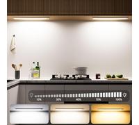 OUILA 43cm Sous Meuble Cuisine 3000K/4000K/6500K Paquet de 2, Lampe de Placard à Détecteur de Mouvement Rechargeable USB Sans Fil Luminosité Réglable avec 3 Couleurs pour Armoires Couloir Placard