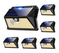 OUILA Lumiere Solaire Exterieur 6 Pack, 3 Modes Avec Detecteur, 185 LED Spot Solaire, IP65 Eclairage Mural d'Extérieur pour Jardin (Blanc Chaud)