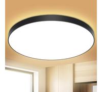 OUILA Plafonnier LED 24W 2000LM 3000K, Luminaire IP44 Ø28 CM pour Salle de Bain, Chambre, Cuisine, Salon, Balcon (Noir)
