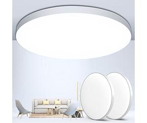 OUILA Plafonnier LED 24W 6500K - 2PCS Luminaire IP44 Ø28 CM pour Salle de Bain, Chambre, Cuisine, Salon, Balcon