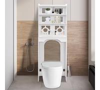 OUKANING Étagère de toilette 4 niveaux 150 cm en PVC pour salle de bain | Étagère de toilette peu encombrante avec garde-corps surélevé, étanche, étagère de rangement pour salle de bain pour petites