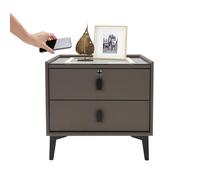 OUKANING Table de chevet LED avec fonction de charge, table de chevet intelligente avec lumière et 2 tiroirs, chargement sans fil, avec serrure d'empreintes digitales et haut-parleur Bluetooth, table