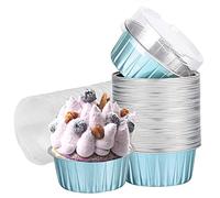 OUKEYI Lot de 50 moules à cupcakes avec couvercles, 125 ml, moules à muffins jetables en aluminium (cafran)
