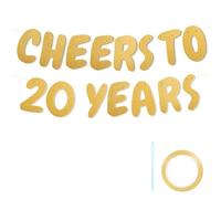 Ouligay Bannière dorée à paillettes pour 20e anniversaire Décoration Cheers to 20 ans Guirlande 20 ans Décoration d'anniversaire Happy Birthday Guirlande dorée pour femme homme Décoration de fête