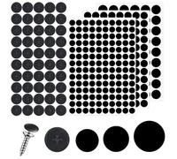 Ouligay Lot de 290 cache-vis autocollants noirs 12/15/21 mm + 50 capuchons ronds pour vis - Trou de vis autocollant pour bureaux, armoires murales, meubles