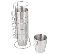 Oumefar Ensemble de Tasses en Acier Inoxydable de 6 pièces Tasse en métal Anti brûlure à Double Couche Tasse à Eau empilable réutilisable Tasse à thé Tasse à café Ensemble de Tasse avec Support