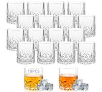 Oungy 18 Pièces Verre A Whisky 200 ml, Verre Whisky Relief Diamant, Gobelet Bas Transparent 8,2 cm pour Rhum, Scotch, Bourbon, Cognac, Cocktail et Table