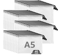 Oungy 40PCS Pochette Zippée A5 Noire Transparente PVC - Document Zip Mesh Zipper Pouch pour Fichiers, Papier, Documents, Cosmétiques, Devoirs
