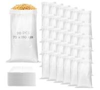 Oungy Lot de 30 sacs en tissu - 75 x 110 cm - À remplir - Sacs en plastique - 50 kg - Sacs à gravats - Super stable - Idéal pour aliments, céréales, charbon, poudre écologique - Blanc