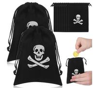 OUNONA 12 Pcs Sacs De Pirate Halloween en Polyester 15.5X11.5 Cm De Stockage avec CrâNe Et Double Cordon pour DéCoration FêTe Et Rangement SéCurisé