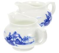 OUNONA 2 Pièces Distributeur de Sauce en Céramique Bleue et Blanche, Pichet à Sauce Simple et Pratique Bec Verseur, pour Table Cuisine