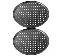OUNONA 2 Pièces Écran à Pizza Rond 26cm en Acier au Carbone Noir | Surface Antiadhésive, Fond Plat Robuste, Usage Four ou Grill, pour Restaurant Cuisine