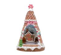 OUNONA Boîte à Musique Maison en Pain d'épice de Noël avec Train en Mouvement et lumière LED, Charmante décoration de Noël pour la Maison