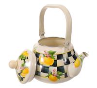 OUNONA Bouilloire émaillée à motif citron - Théière rétro à carreaux avec poignée et couvercle - Bouilloire de 2 L pour plaques de cuisson à gaz, à induction et électriques