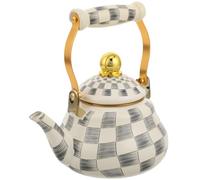 OUNONA Bouilloire vintage en émail : théière rétro à carreaux avec poignée et couvercle anti-brûlure - 1,5 L, idéale pour la cuisine, le camping, les pique-niques et les fêtes.