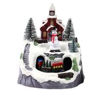 OUNONA Décoration animée de Village de Noël, Maison de Village illuminée, Musique et Train en Mouvement sur Une Montagne enneigée, pièce maîtresse de Collection pour Les fêtes de Fin