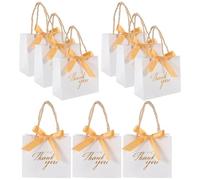 OUNONA Lot de 12 Paquets à Friandises de Mariage Blancs 14x6x12 Cm, en Papier Ruban Nœud Doré, Pochette Présent Fourre-tout pour Bonbons, Dragées et Présents Invités, pour Fêtes