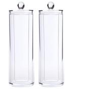 OUNONA Lot de 2 Boîtes de Rangement Rondes Transparentes en Plastique 7x7x19 Cm Couvercle Étanche, Organisateur Cosmétique pour Cotons Démaquillants, pour Salle de Bain et Usage Ménager
