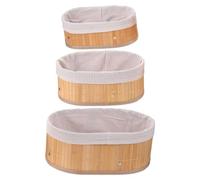 OUNONA Lot de 3 paniers de rangement en bambou - Panier ovale rustique tissé à la main pour chambre d'enfant - Bac de rangement ovale avec doublure en tissu, entrée, garde-manger, placard,