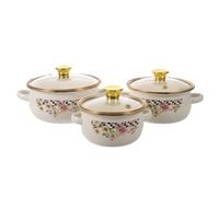 OUNONA Lot de 3 petites casseroles émaillées : Mini-marmites avec couvercle et poignées - 16 cm / 14 cm / 12 cm - Idéales pour les soupes de nouilles, le porridge, les ramen chocolat, les soupes