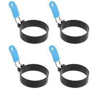 OUNONA Lot de 4 cercles à œufs : Moule à œufs en acier inoxydable - Moule à crumpets rond de 9,4 cm - Cercle de cuisson antiadhésif réutilisable pour crêpes et steaks hachés