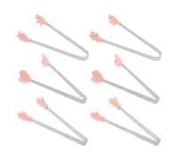OUNONA Lot de 6 mini pinces à salade, 14 cm, rose mignon en forme de cœur | Pince de service en acier inoxydable pour apéritifs, ustensile de cuisine, pour barbecue, fruits, charcuterie, sucre, glaçons
