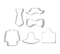 OUNONA Lot de 6 moules à biscuits en acier inoxydable pour la fête des pères - Moules à biscuits et fondant avec motifs cravate, nœud, mallette, chapeau, moustache et veste pour la pâtisserie