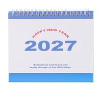 OUNONA Mini calendrier de bureau 2027, agenda mensuel et journalier portable pour le bureau, petit calendrier de à poser, organisateur de journée bleu