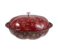 OUNONA Pot à soupe vintage : bol à soupe avec couvercle à motif floral, 28 cm de diamètre, style européen, en fer-blanc, rouge, idéal pour la cuisson à la vapeur et les salades.