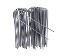 OUNUO 100pcs Piquets de Fixation en Acier Galvanisé, Agrafes de Fixation de Jardin, pour Toile de Paillage, Le Treillis Métallique et Les Filets, 150 MM de Long,25 MM de Large,Ø 3 MM