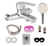 oupados Ensemble de Robinetterie de Douche à Montage Mural Argenté | Chrome Ensemble Complet en Laiton Massif, Mitigeur Monocommande avec 3 Fonctions, Douchette, Tuyau de 1,5m & Porte-Douche
