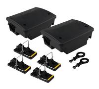 OUPADOS Station d'appât pour rats Lot, 2 Boîtes à appât de Jardin Piège à souris avec 4 Pièges à rats externes, Piège à ressort Boîte à appât pour rats Station d'appât pour rats Piège à rats pour jard