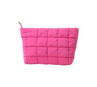 our fave Trousse de maquillage matelassée en cuir synthétique multi-fonctionnel, motifs diamants, plusieurs couleurs disponibles, Rose Re, 25x16.5x6cm