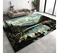 Ours Brun Lac Tapis de Salon Petit 120x170 cm 3D Forêt Campagne Vintage Tapis de Chambre Flanelle Antidérapant Lavable Poil Court Rug pour Salon Chambre Q-129