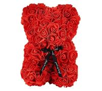 Ours en fleurs artificielles, idéal comme cadeau ou pour la décoration d'intérieur, rouge-1