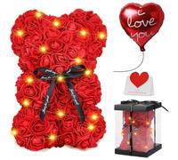 Ours en peluche rouge, 25 cm, avec boîte cadeau et carte de vœux