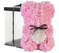 Infactory Ourson en roses artificielles avec boîte cadeau - coloris rose