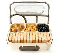OurTech Boîte à déjeuner, Pas de mélange de saveurs grâce à quatre compartiments, Avec fourchette pour plus de commodité, Lunchbox à quatre compartiments, Matériau PP, Pour le travail, pique-nique,