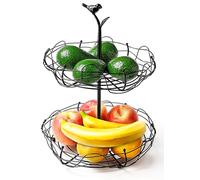 Ouseen Corbeille à fruits à 2 étages avec motif nid d'oiseau - Charmante poignée d'oiseau, organisateur multifonction pour fruits et légumes pour comptoir de cuisine et table, mélange parfait de style