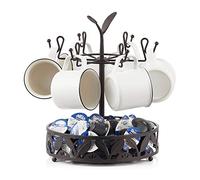 Ouseen Porte-tasse à café avec panier de rangement rotatif à 6 capacités, support de tasse d'arbre, comptoir de café, accessoire de bar et organisateur de cuisine