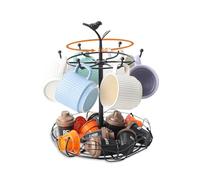 Ouseen Support rotatif créatif pour arbre avec panier de rangement, design en forme d'oiseau, peut contenir 6 tasses de thé à café, organisateur rotatif de comptoir pour cuisine, bar